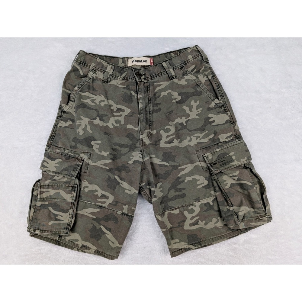 Levis Workwear Cargo Shorts Men's 34x10 Green Camo High Rise Utility Army